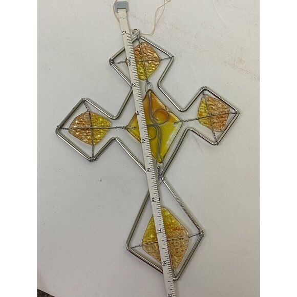 Stained Glass and Beads Crafted Cross Wire Hanging Beautiful Sun-catcher - Picture 8 of 10